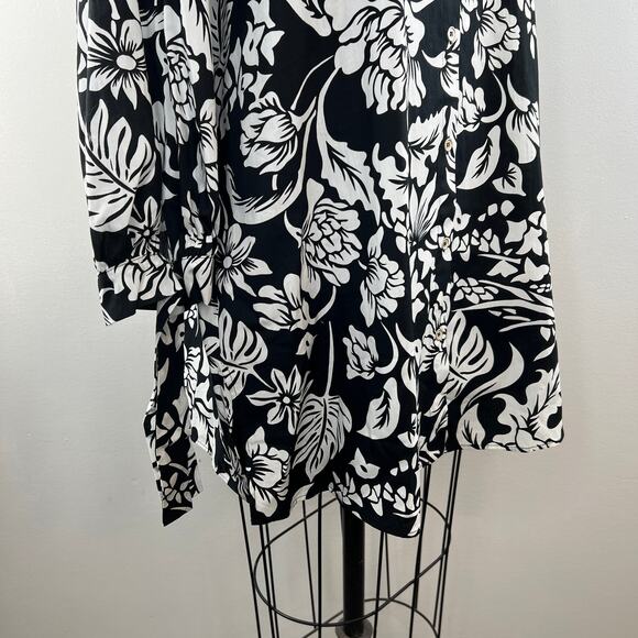PERSONA BY MARINA RINALDI Black White Floral Print Fiero Button Down Top 14 NEW - Picture 4 of 10